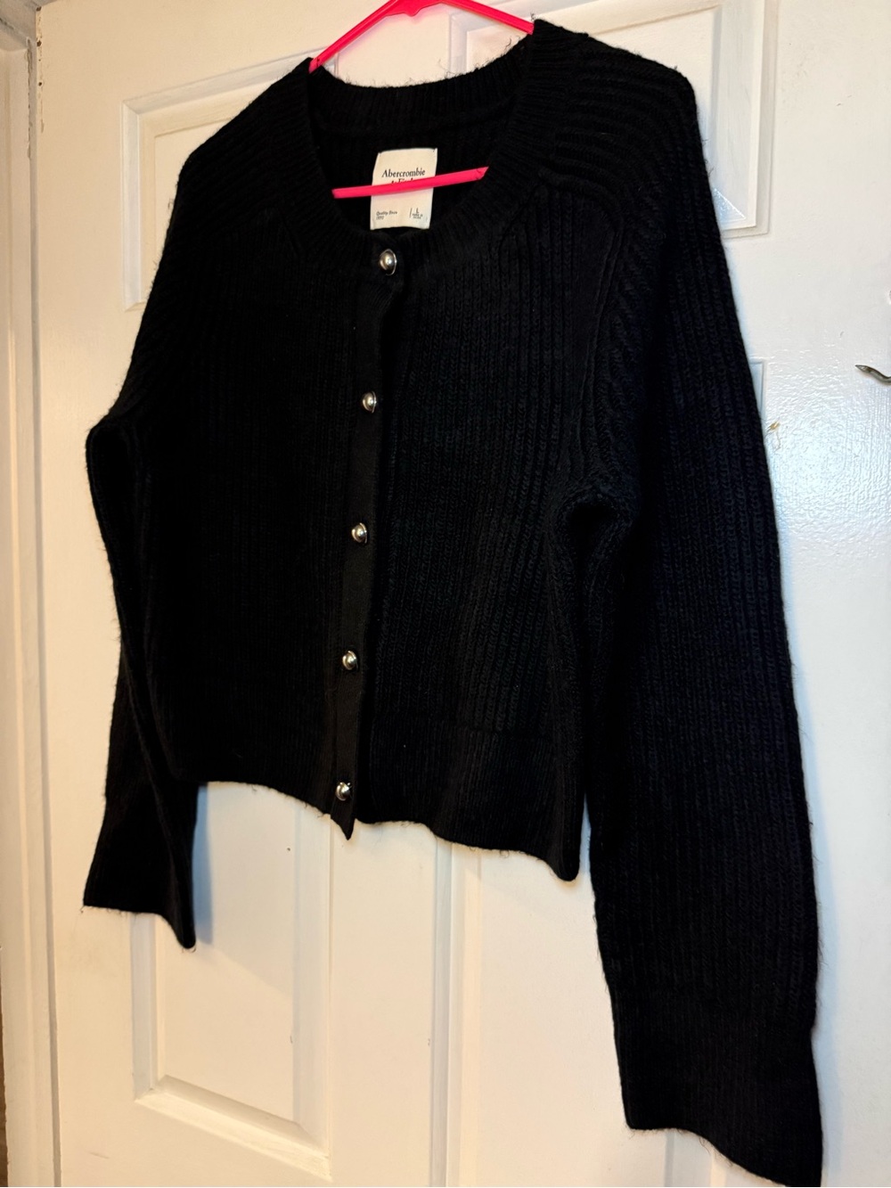 Abercrombie & Fitch Black Ribbed Button-Up Cardigan